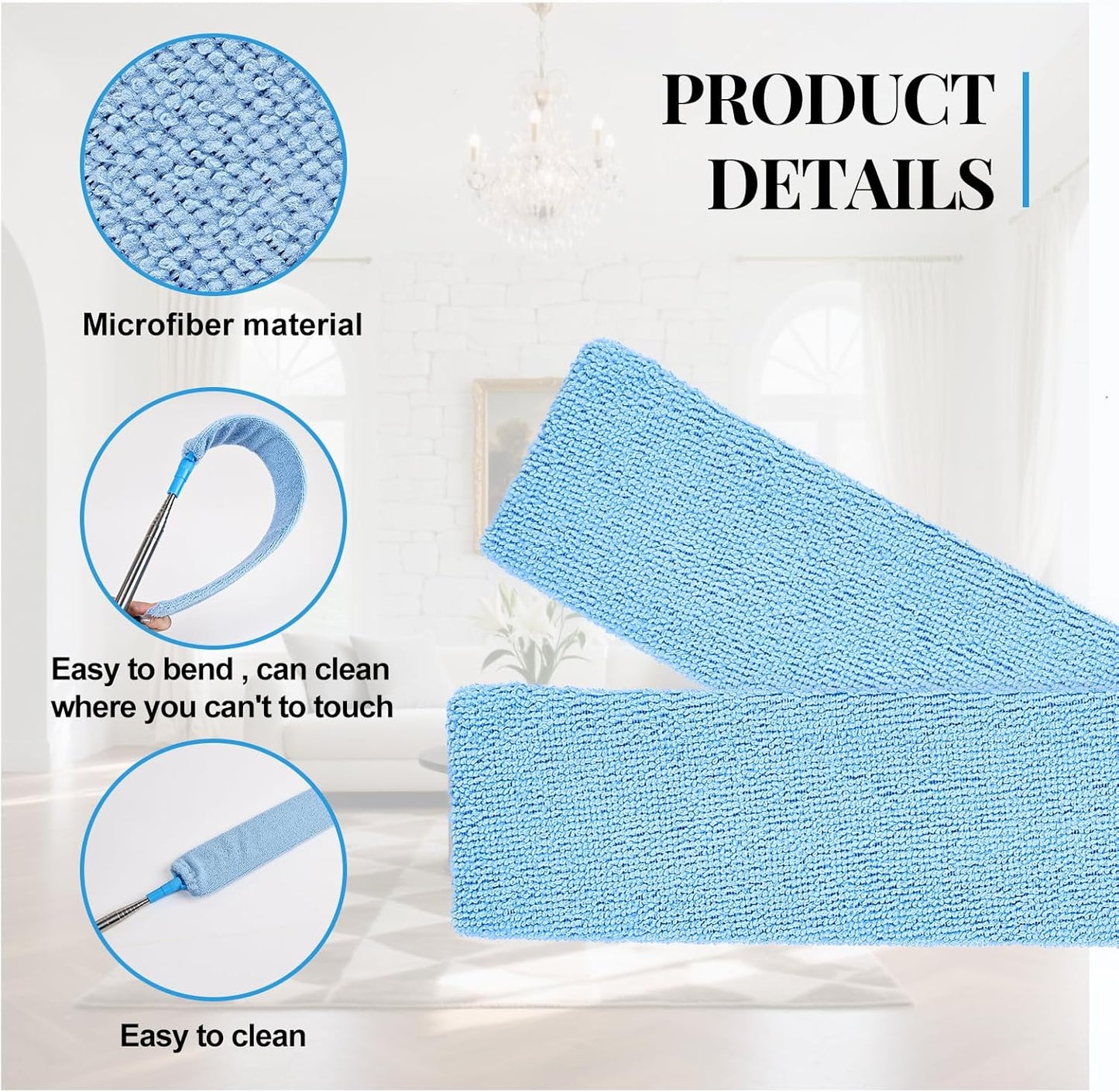 Retractable Gap Duster Cleaner Cleaning Tools with 2 Microfiber Dusting Cloths Washable Duster for Cleaning Under Appliances Furniture Couch Fridge