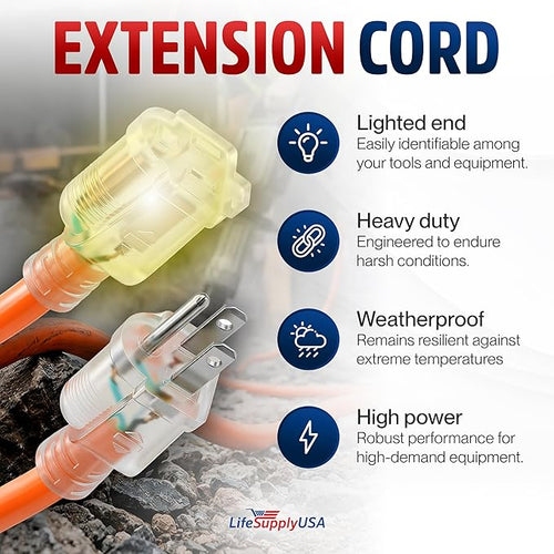 75ft Outdoor/Indoor Extension Cord 16/3 Gauge Heavy Duty 3 Prong SJTW, - Image 2