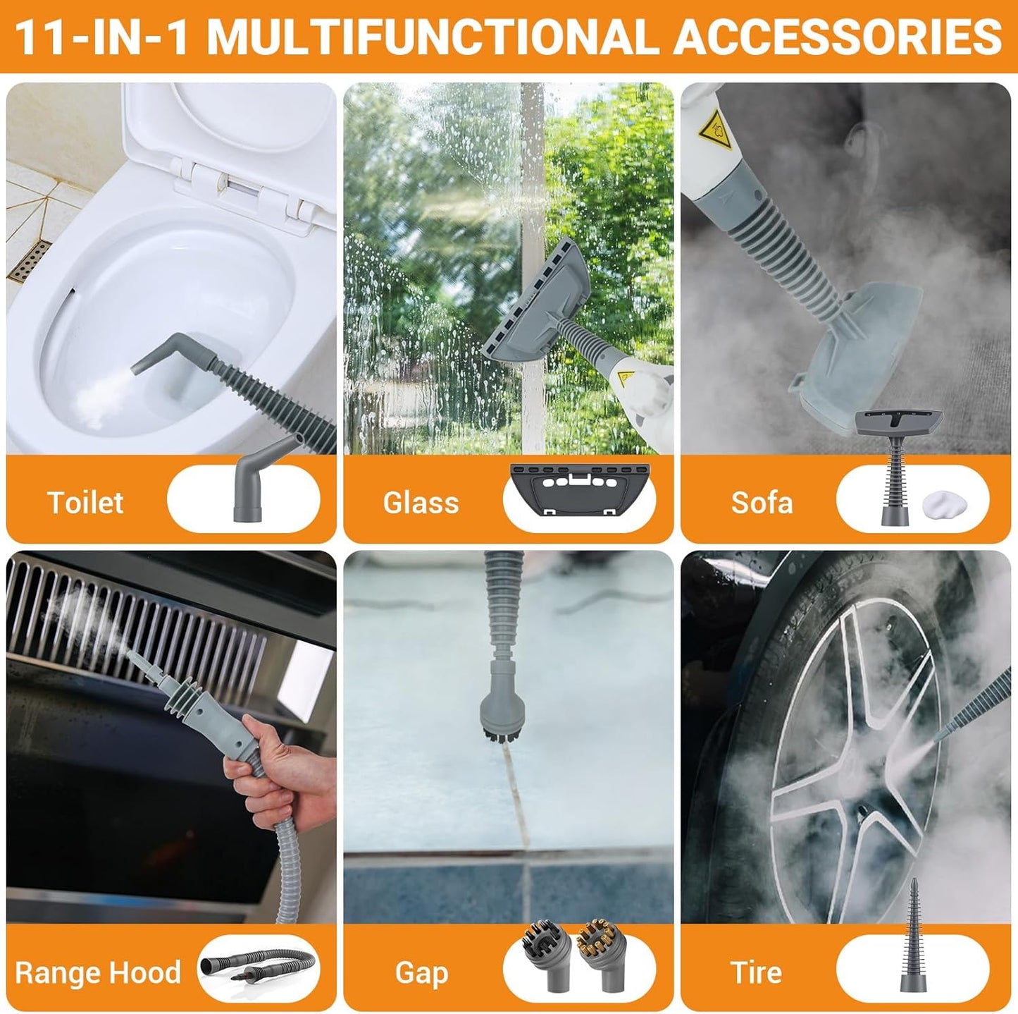 Pressurized Handheld Steam Cleaner with 11 pcs Accessories and Safety Lock, Multipurpose Steam Cleaner for Home, Portable Steamer for Cleaning Kitchen, Bathroom, Car, Floor, Furniture, Grout, Couch