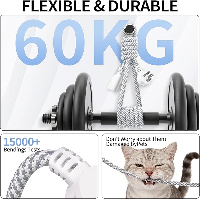 16 Gauge Braided Extension Cord 3 FT, 16/3 Flat Plug Power Cord Indoor - Image 6