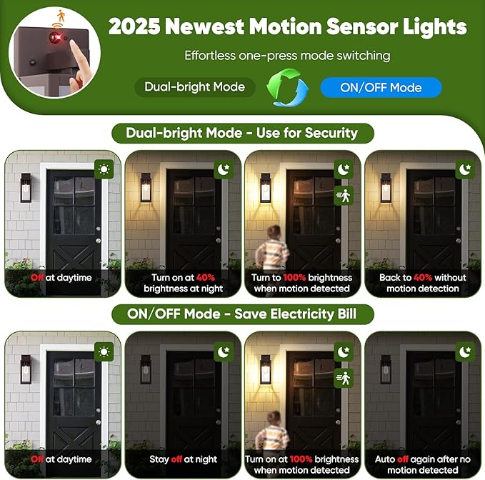 Upgraded Motion Sensor Outdoor Wall Light, Large Size Dusk to Dawn Porch Light - Image 2