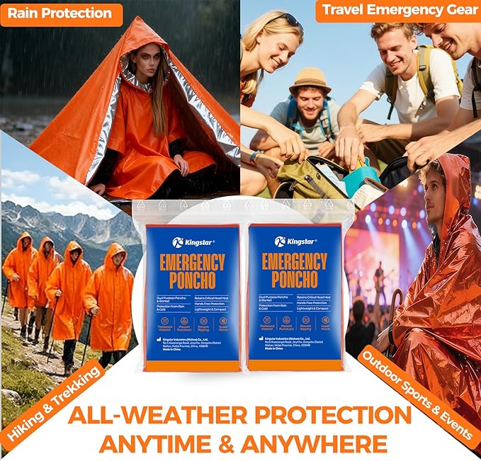 4 Pack Emergency Mylar Blanket Poncho | Waterproof Rain Ponchos | Reusable - Image 6