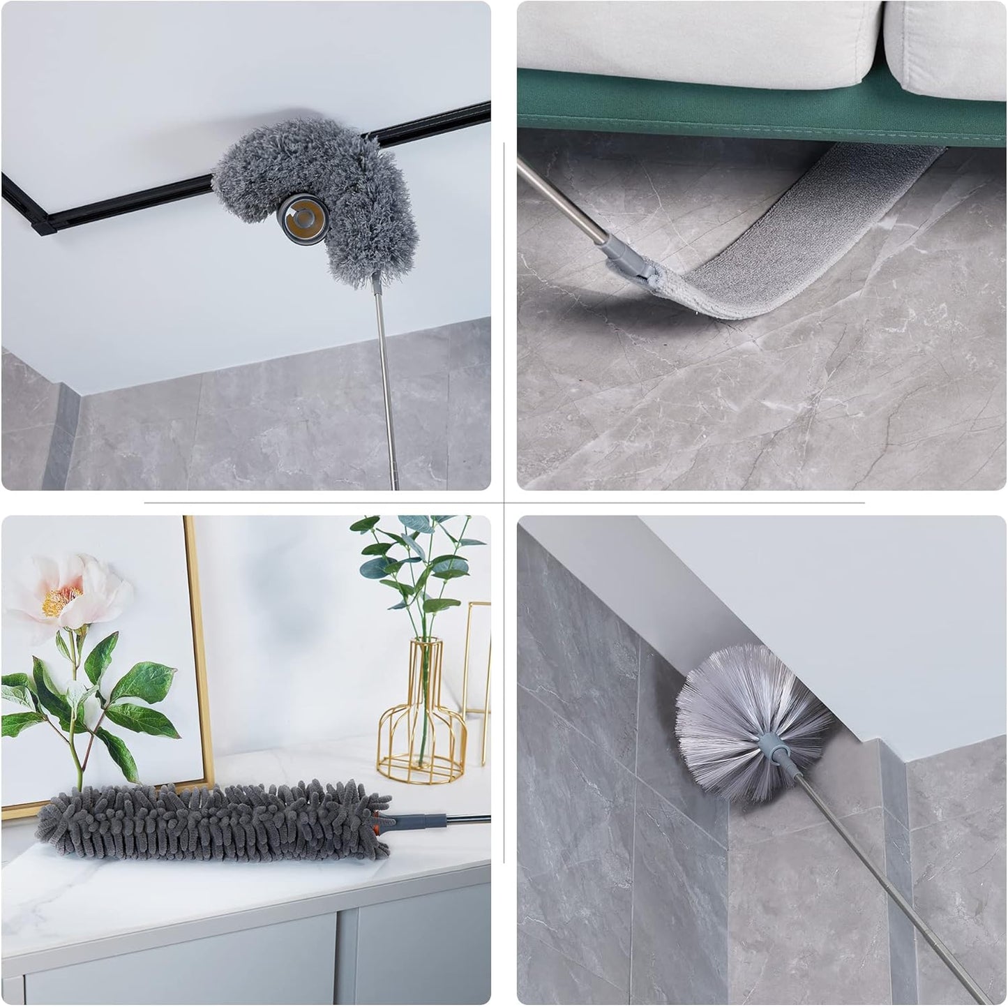 BOOMJOY Microfiber Feather Duster 7PCS, Bendable Dusters with 100 inches Extension Pole for Cleaning High Ceiling, Fan, Blinds, Cobweb, Furniture, Cars