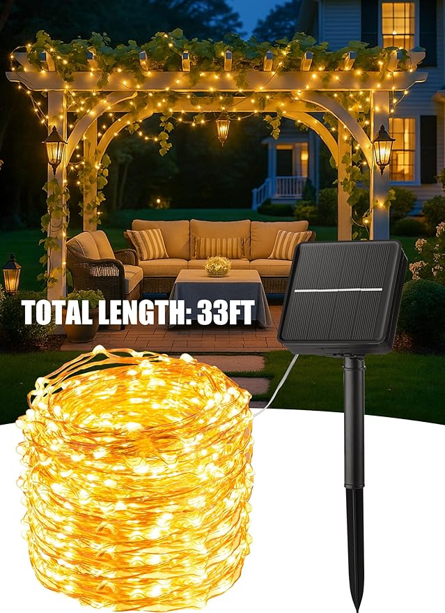 Minetom Solar String Lights for Outside, 33Ft 100 LED Outdoor Solar Fairy Lights - Image 7