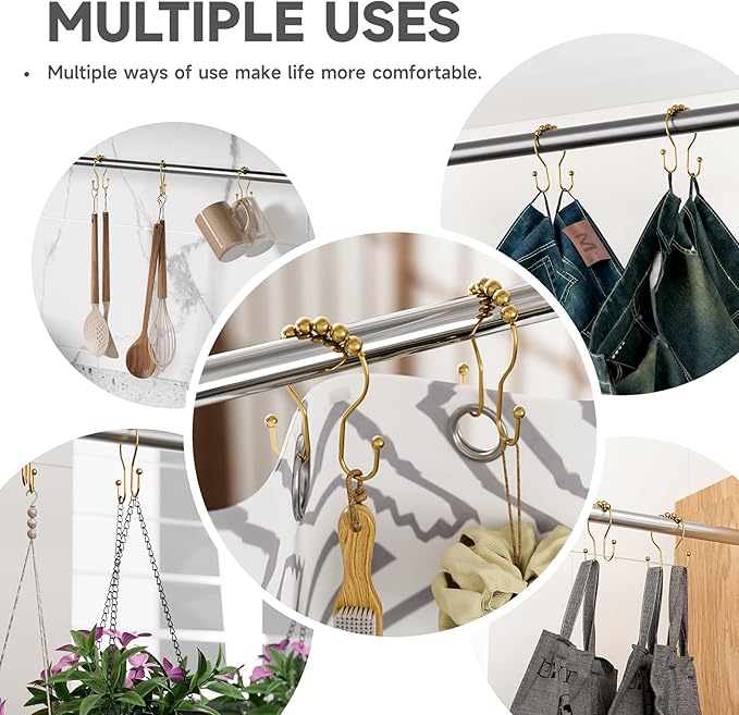 Bathway Shower Curtain Hooks, Shower Curtain Rings Rust Proof Double Hook - Image 4