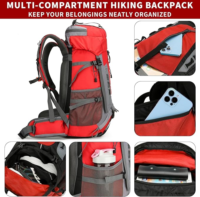 75L Hiking Backpack with Rain Cover Waterproof Camping Backpack Shoes Warehouse - Image 5