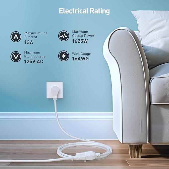 Cable Matters 2-Pack 16 AWG 360° Rotating Flat Plug Extension Cord - 6ft - Image 5