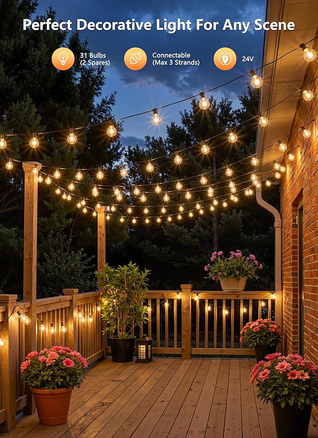 Outdoor String Lights with Remote, 100Ft Outside Waterproof Light with Dimmable - Image 7
