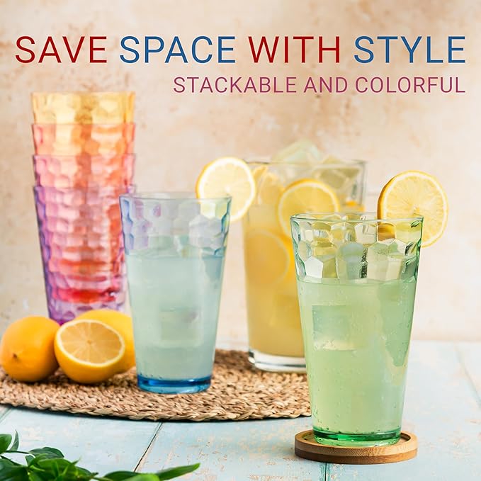 Bravario Hammered Plastic Drinking Tumbler, Dishwasher-Safe Premium Quality - Image 4