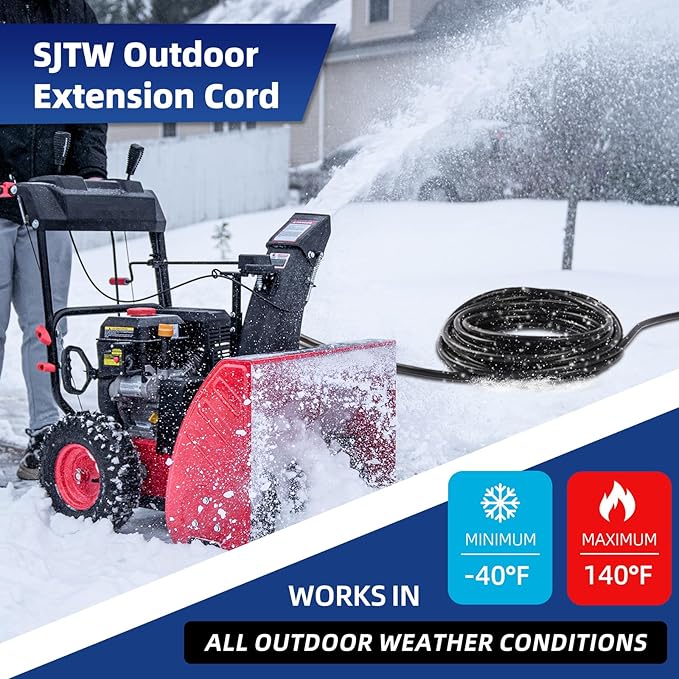 25 FT 3 Outlet Outdoor Extension Cord Waterproof, 16/3 SJTW Black Extension Cord - Image 6
