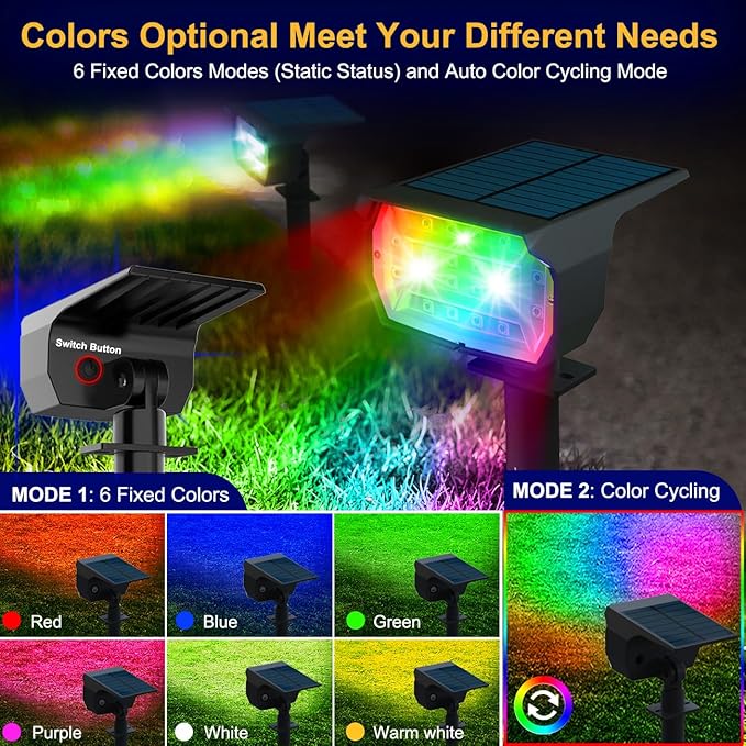 nipify 4 Pack Solar Spot Lights Outdoor Color Changing, 7 Modes Halloween RGB - Image 2