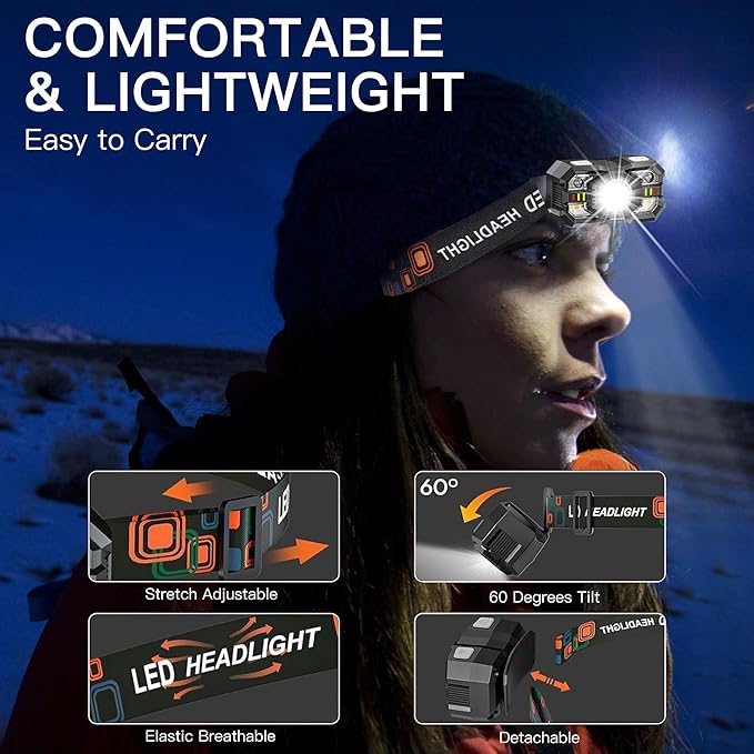 KunHe 10 Pack led Rechargeable Headlamp Flashlight Headlight Motion Sensor 10 - Image 3