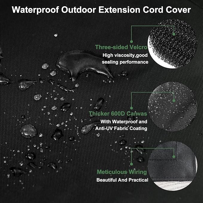 3Pack Outdoor Extension Cord Safety Cover, 11.2x6 Inch, 600D Canvas Oxford - Image 3