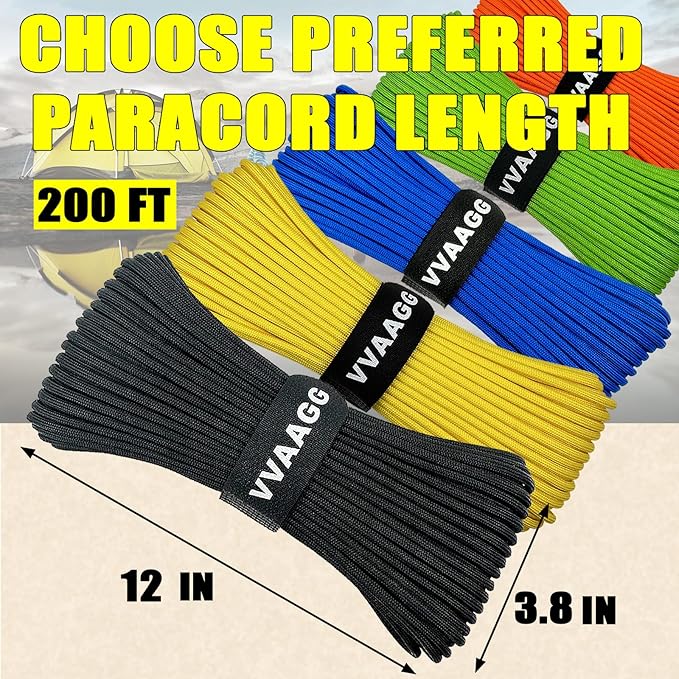 VVAAGG 1000 Paracord Rope 200FT Utility Parachute Cord 4mm 12 Strand Nylon Rope - Image 4