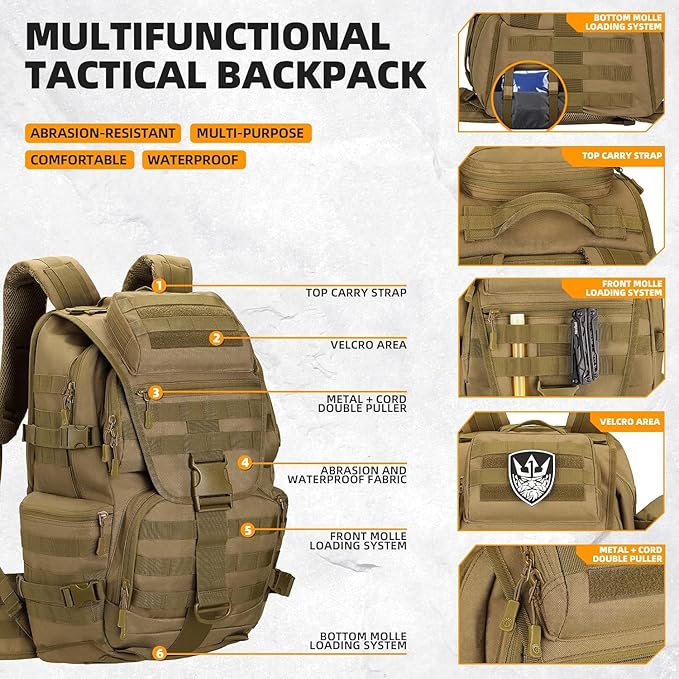 50L Military Tactical Backpack 3 Day Assault Pack Molle Daypack Hiking Backpack - Image 3