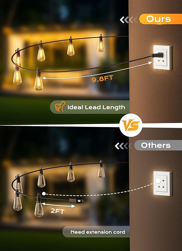 Brightown Outdoor String Lights, 200FT 64+2 LED ST38 LED Patio Lights - Image 8