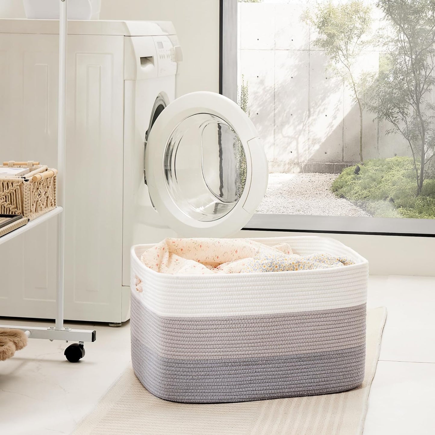 Blanket Basket,Rectangle Woven Baskets for Storage,100L Laundry Basket for Decorative Nursery Blanket,Toys,Dirty Clothes and Magazine in Shelves,Baby Room,and Living Room
