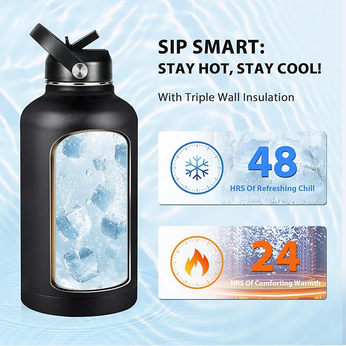 Insulated Water Bottle 64 oz, Triple Wall Vacuum Stainless Steel Water Bottles - Image 2