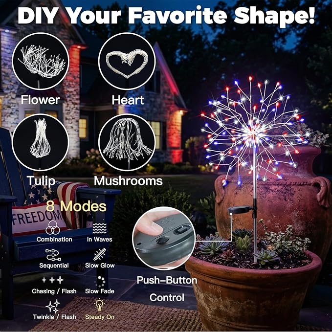 suddus 4th of July Decorations Solar Garden Lights, Upgrade 2Pack 150LED Red - Image 3