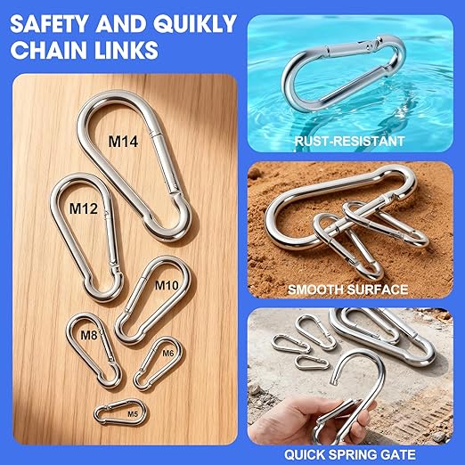 60Pack M6 Spring Snap Hooks Carabiner, 1/4" Heavy Duty Carabiner Clips Chain - Image 4