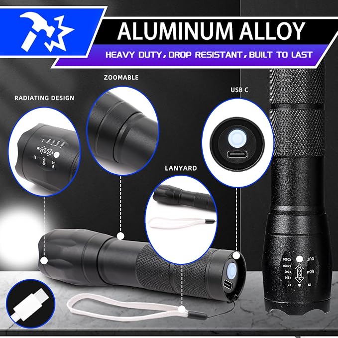 3 Pack LED Rechargeable Flashlight, Super Bright Small Mini Camping Flashlights - Image 4