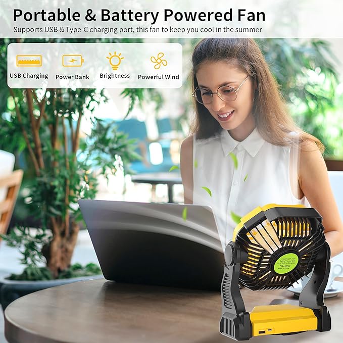 Portable Camping Fan Cordless Battery Powered，270° Rotating Portable Battery - Image 2