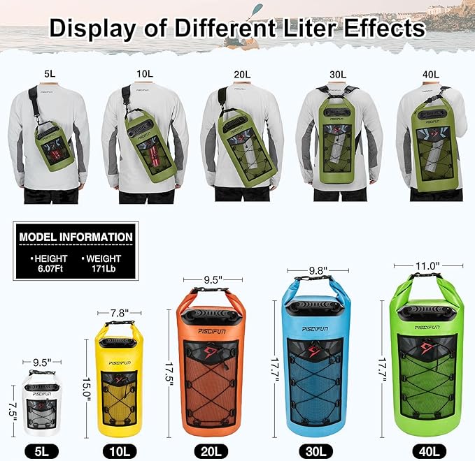 Piscifun Dry Bag, Waterproof Floating Backpack 10L/20L/30L/40L - Image 2