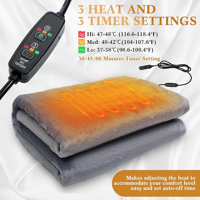 Riakrum 12v Car Heated Blanket 57"x43", Portable Electric Car Blanket - Image 3