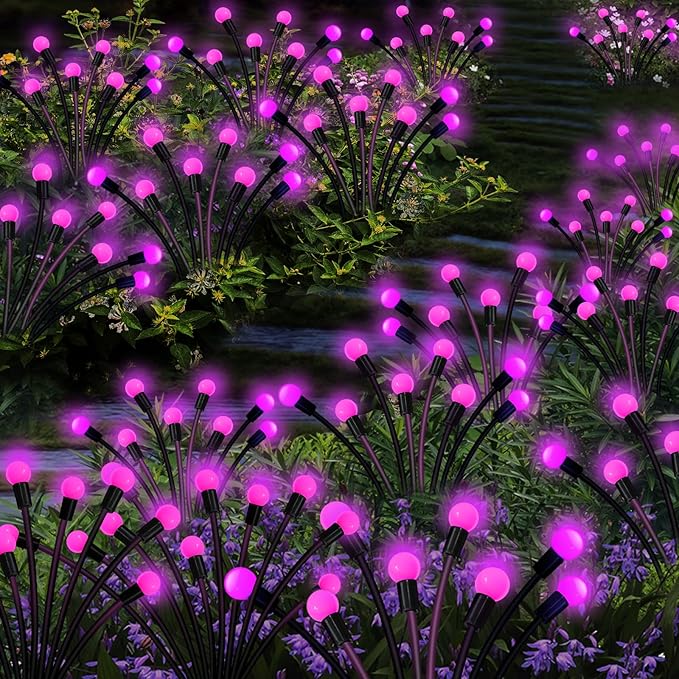 Kohlrabi Solar Garden Lights Outdoor, 6 Pack 48 LED Pink Firefly Lights - Image 5