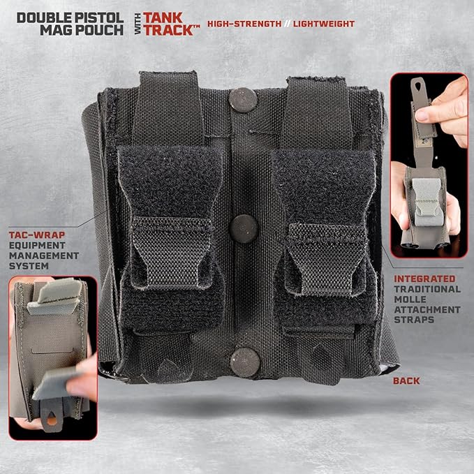 Double Pistol Magazine Pouch, High-Strength Laminate Material, MOLLE Compatible - Image 3
