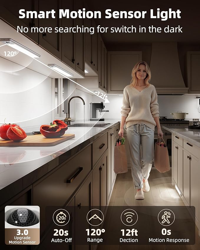 EZVALO 3-Pack Under Cabinet Lighting, 3300mAh Rechargeable Motion Sensor Light - Image 3