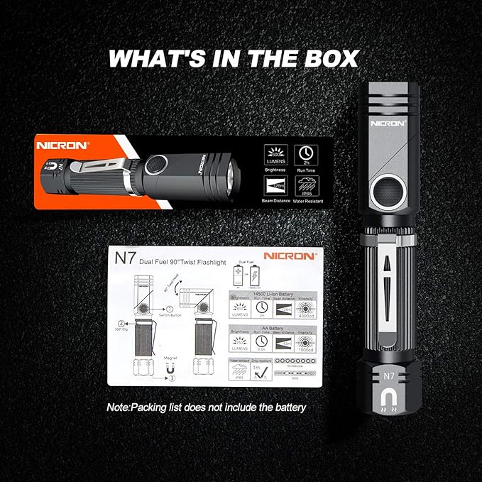 NICRON Flashlight, N7 600 Lumens Tactical Flashlight, 90 Degree Ip65 Waterproof - Image 8
