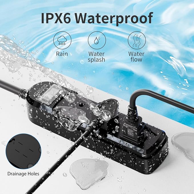 IPX6 Outdoor Power Strip Weatherproof, 15 FT SJT16Awg Extension Cord 3 Wide - Image 2