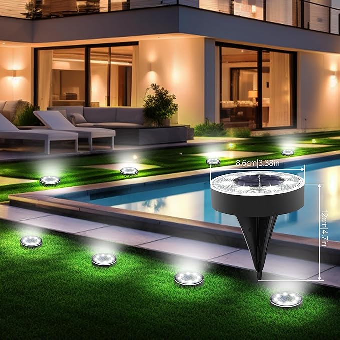 Joomer Solar Ground Lights, 12 Pack 8 LED Solar Lights Outdoor Waterproof IP68 - Image 2