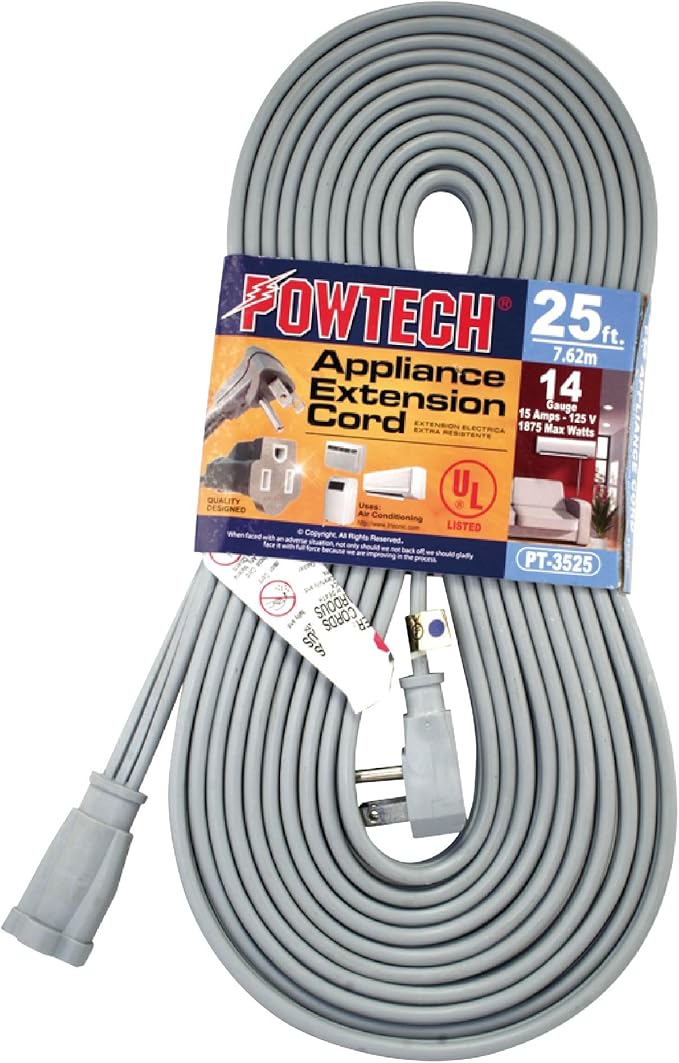 Heavy Duty 25 FT Air Conditioner and Major Appliance Extension Cord UL Listed by POWTECH