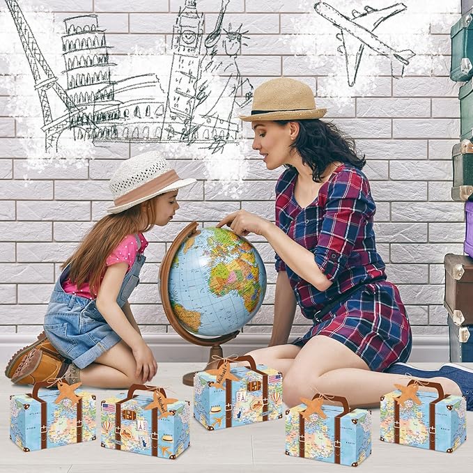 24Pcs Large Suitcase Party Favor Boxes Travel The Map Paper Treat Box - Image 6