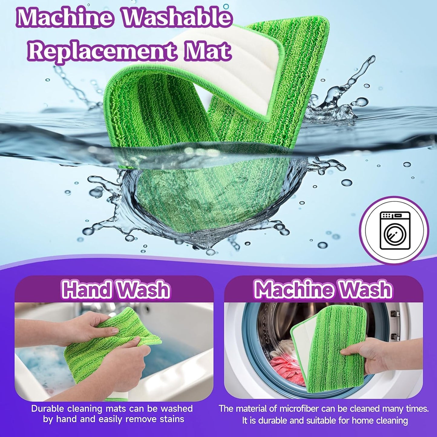 8 Pack Reusable Mop Pads Compatible for Swiffer PowerMop,Microfiber Mop Pads for 13-15'' Spray Mop, Floor Mop Pads Refills for Swiffer, Machine Wash,Green(Not Included Mop)