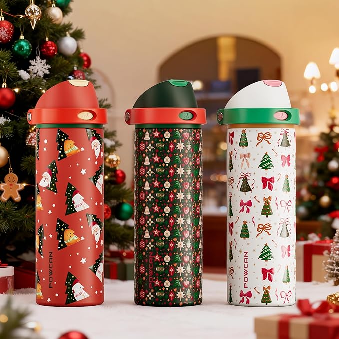 POWCAN 24 oz Christmas Insulated Water Bottle: 2-in-1 Push-Button Spout & - Image 7