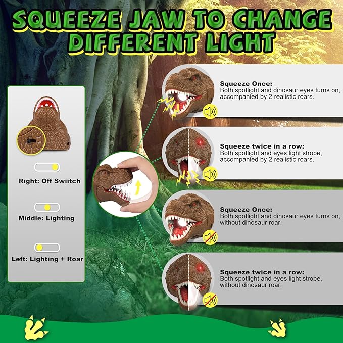Nitigo Dinosaur Headlamp for Kids Flashlight Led Headlights Roar & Silent Mode - Image 4