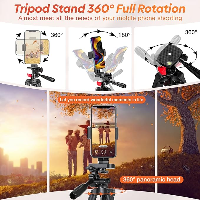 65" Phone Tripod Stand, Tripod for iPhone & Camera - Image 6