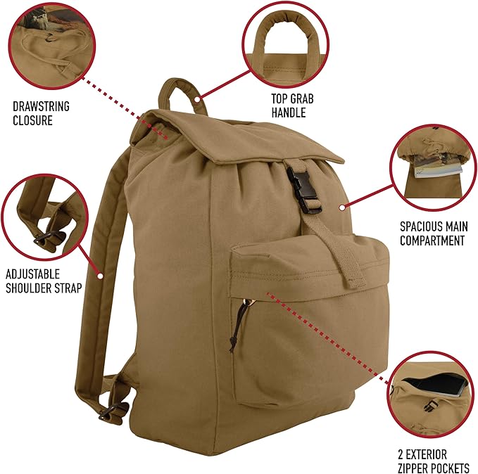 Rothco Canvas Daypack – Heavy-Duty Cotton Canvas Backpack - Image 3