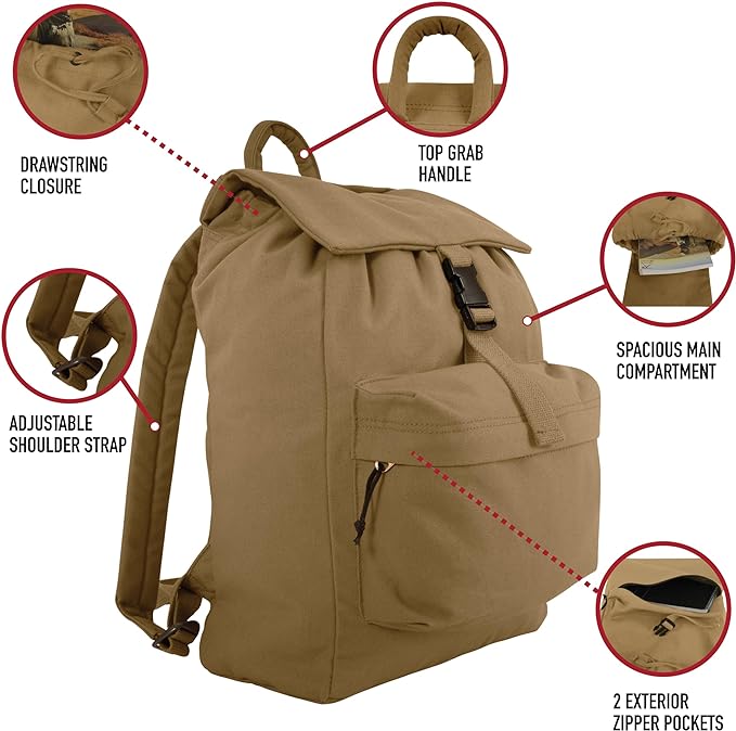 Rothco Canvas Daypack – Heavy-Duty Cotton Canvas Backpack - Image 2