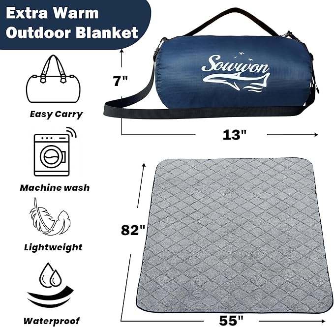 Waterproof Outdoor Blanket 82”X 55” Packable, Stadium Blankets - Image 2