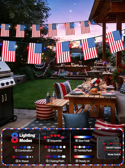 2 Pack 4th of July Decorations, Solar American Flag Lights Outdoor - Image 2