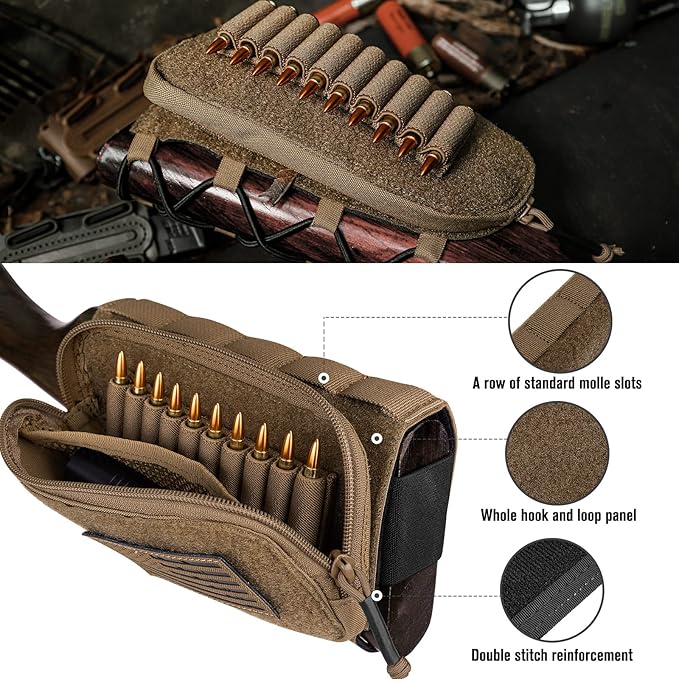 PETAC GEAR Tactical Buttstock Rifle Stock Pack/Adjustable Shell Holder Cheek - Image 4