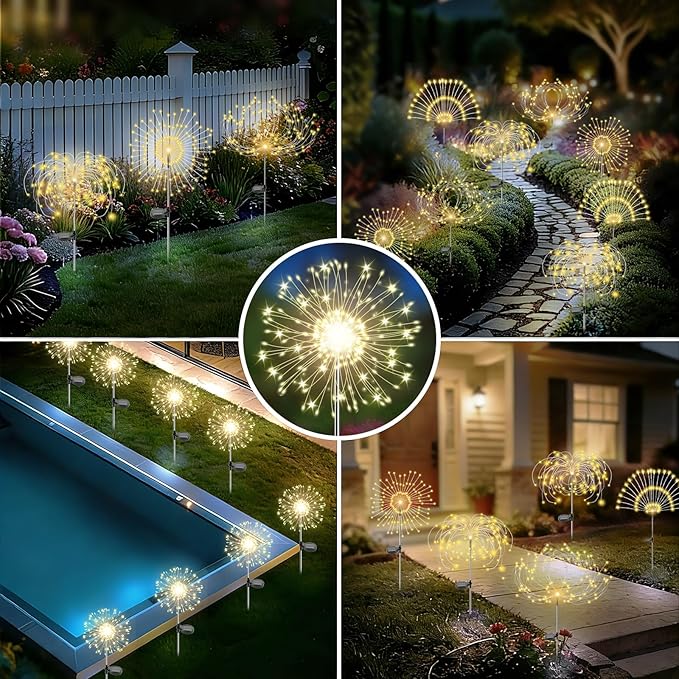 Solar Garden Lights Outdoor, 4 Pack 120 LED Twinkling Firework Lights Decorative - Image 5