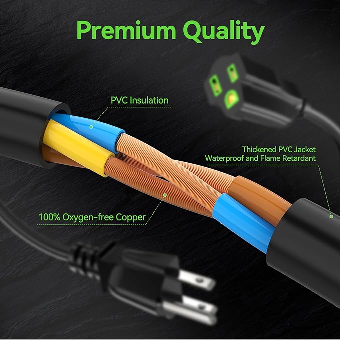 Power Extension Cord 5FT/60Inch, 3 Prong Grounded Electric Extension Cable - Image 4