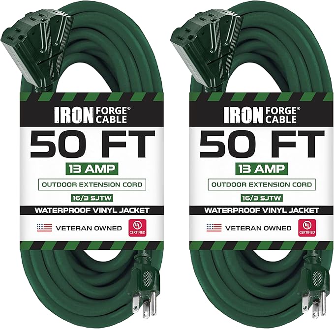 Iron Forge Cable 2 Pack 50ft Green Outdoor Extension Cord by IronForgeCable