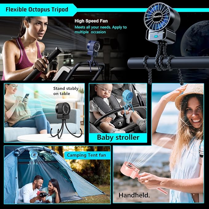 multifunctional USB rechargeable portable stroller small fan 4 speed 6600rpm - Image 6