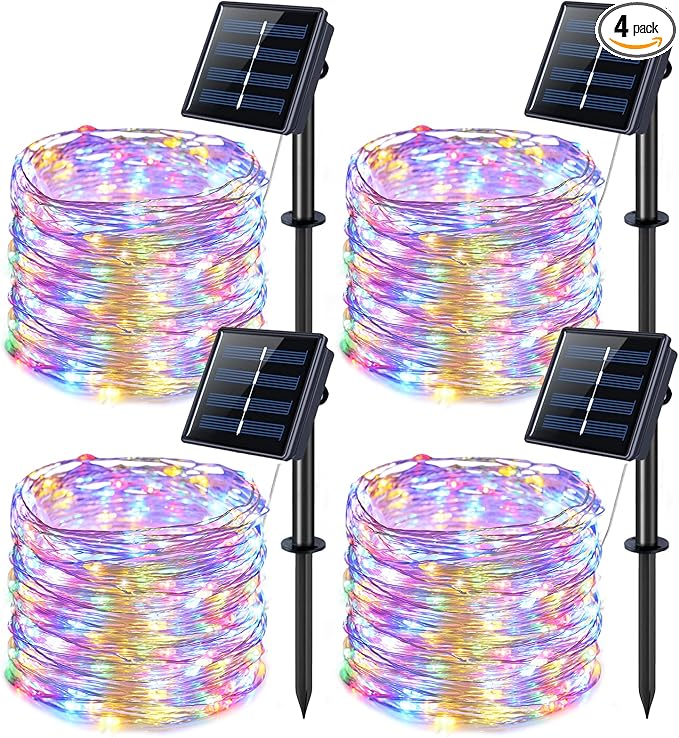 JMEXSUSS 4 Pack 100 LED Solar Christmas Lights, 33ft Solar String Lights by JMEXSUSS